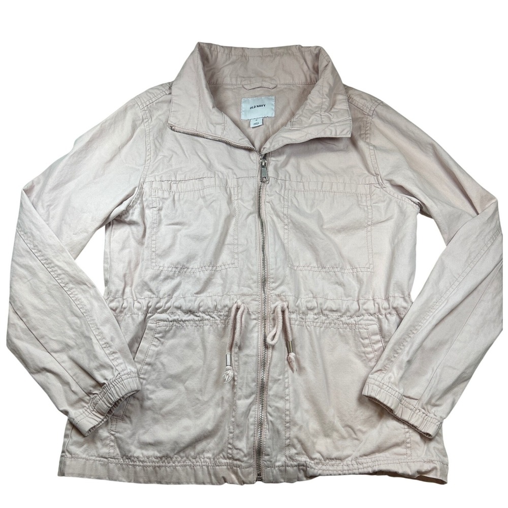 Old Navy Womens Blush‎ Pink Cotton Utility Field Jacket Zip Up Drawstring Size M